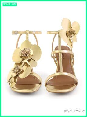 Floral Strappy Heeled Sandals Square Toe Faux Leather Ankle Strap Wedding Heels